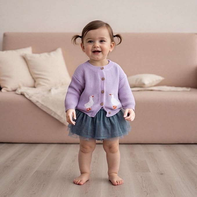 Baby Girl Cardigan Sweater Toddler Goose Embroidered Button Down Knit Sweaters Fall Winter Knitwear Jacket Clothes