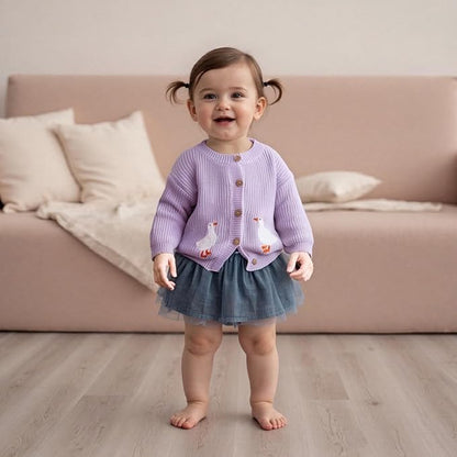 Baby Girl Cardigan Sweater Toddler Goose Embroidered Button Down Knit Sweaters Fall Winter Knitwear Jacket Clothes
