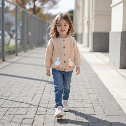Baby Girl Cardigan Sweater Toddler Goose Embroidered Button Down Knit Sweaters Fall Winter Knitwear Jacket Clothes