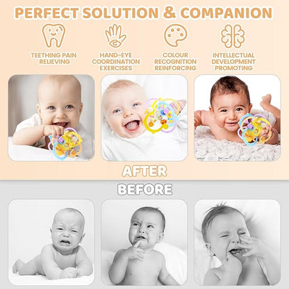 Orzbow Sensory Teething Toys for Babies, Baby Montessori Toys 3-6-12-18 Months, Infant Teethers Relief Chew Toys, Silicone Baby Rattle Toys - Early Development Toy for Toddlers, BPA Free, Yellow