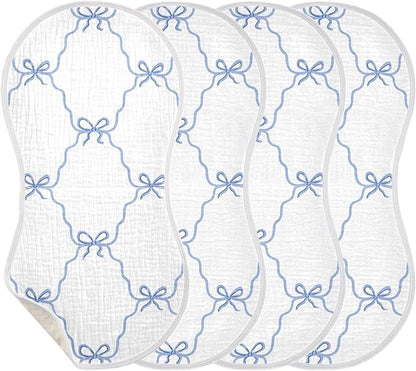 vvfelixl Muslin Burp Cloths Blue Ribbon Bow Baby Washcloths for Baby Girl Boys 2 Pack