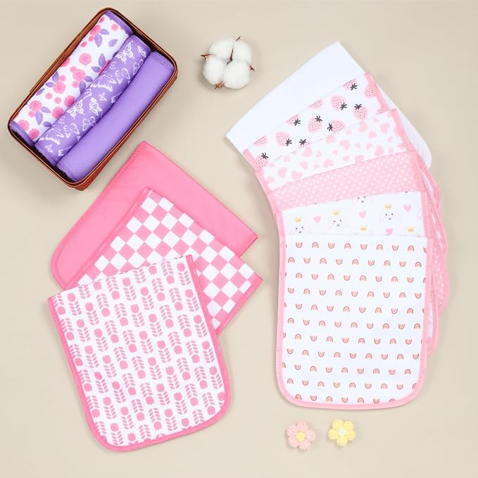 Hakochia Burp Cloths for Baby Boy & Girl Organic Cotton Large Unisex Burp Clothes Extra Absorbent Soft Neutral Burping Rags Spit Up Cloth Sets for Newborns 8 Pack (Multicolor-2)