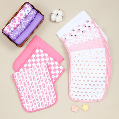 Hakochia Burp Cloths for Baby Boy & Girl Organic Cotton Large Unisex Burp Clothes Extra Absorbent Soft Neutral Burping Rags Spit Up Cloth Sets for Newborns 8 Pack (Multicolor-2)