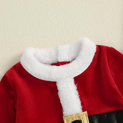 Newborn Christmas Outfit Baby Girl Plaid Romper Dress Infant Ruffle Long Sleeve Ribbed Bodysuit Headband Clothes