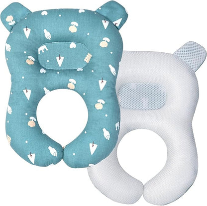 Reidio 1 Pcs Double-Sided Baby Travel Pillow 2 in 1 Baby Head Support Pillow Toddler Neck Pillows for Car Seat, Stroller, Travel Portable (Blue Green)