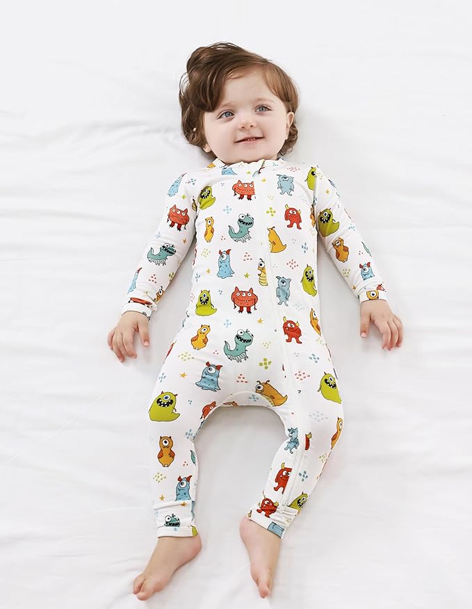 Baby Zippered Rompers Newborn Pajamas Sleepers Long Sleeve Jumpsuits Infant Zipper Romper-Viscose from Bamboo