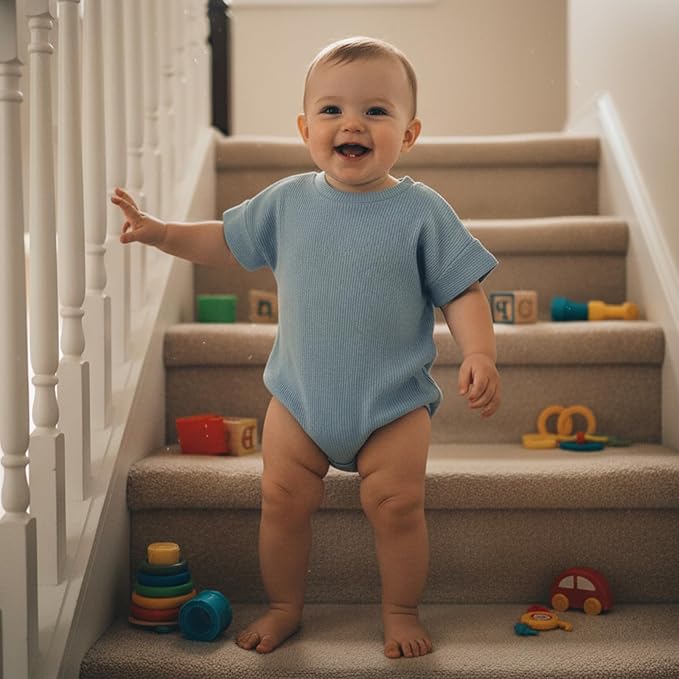 Merqwadd Baby Summer Bubble Romper Infant Boy Girl Short Sleeve Onesie Oversize Cotton T-shirt Bodysuit Top