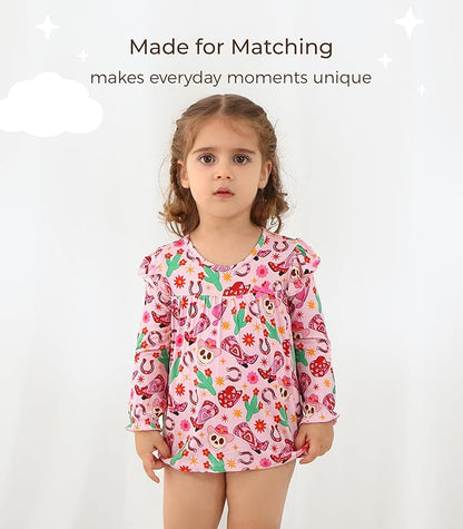 Baby Girl Bodysuit Dress- Viscose Made from Bamboo, Long Sleeve Flutter Skater Dress with Bodysuit Infant Outfit