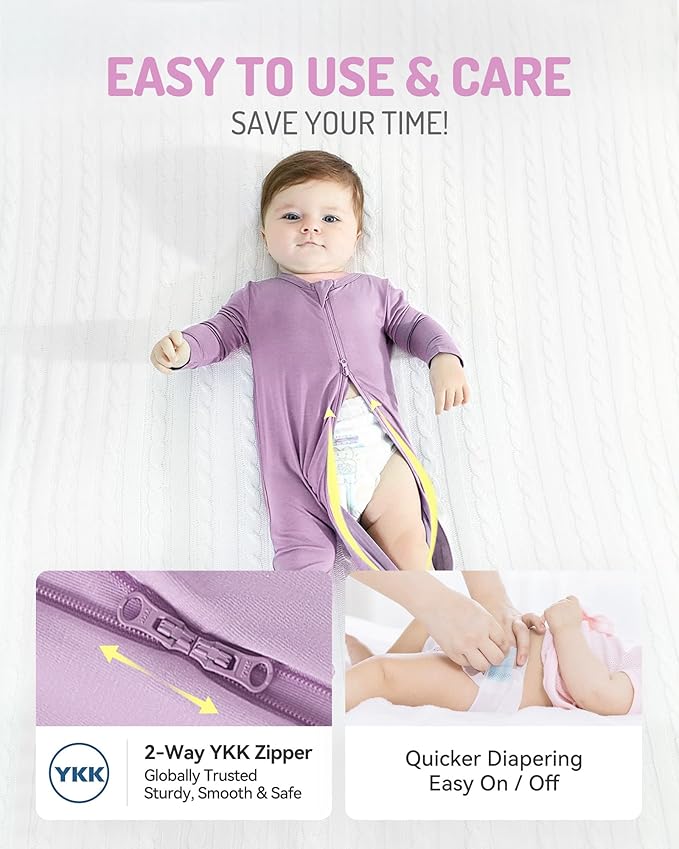 HAPIU Rayon from Bamboo Baby Footed Pajamas, 2 Way Zipper YKK, Footie for Baby Boy Girls, Newborn-24 Months