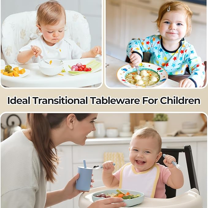 6 PCS Toddler Utensils Kids Silverware Set with Silicone Handle Children Food Grade 18/8 Stainless Steel Toddler Forks and Spoons Safe Anti-Choke Design Mirror Polished Sturdy Durable Dishwasher Safe