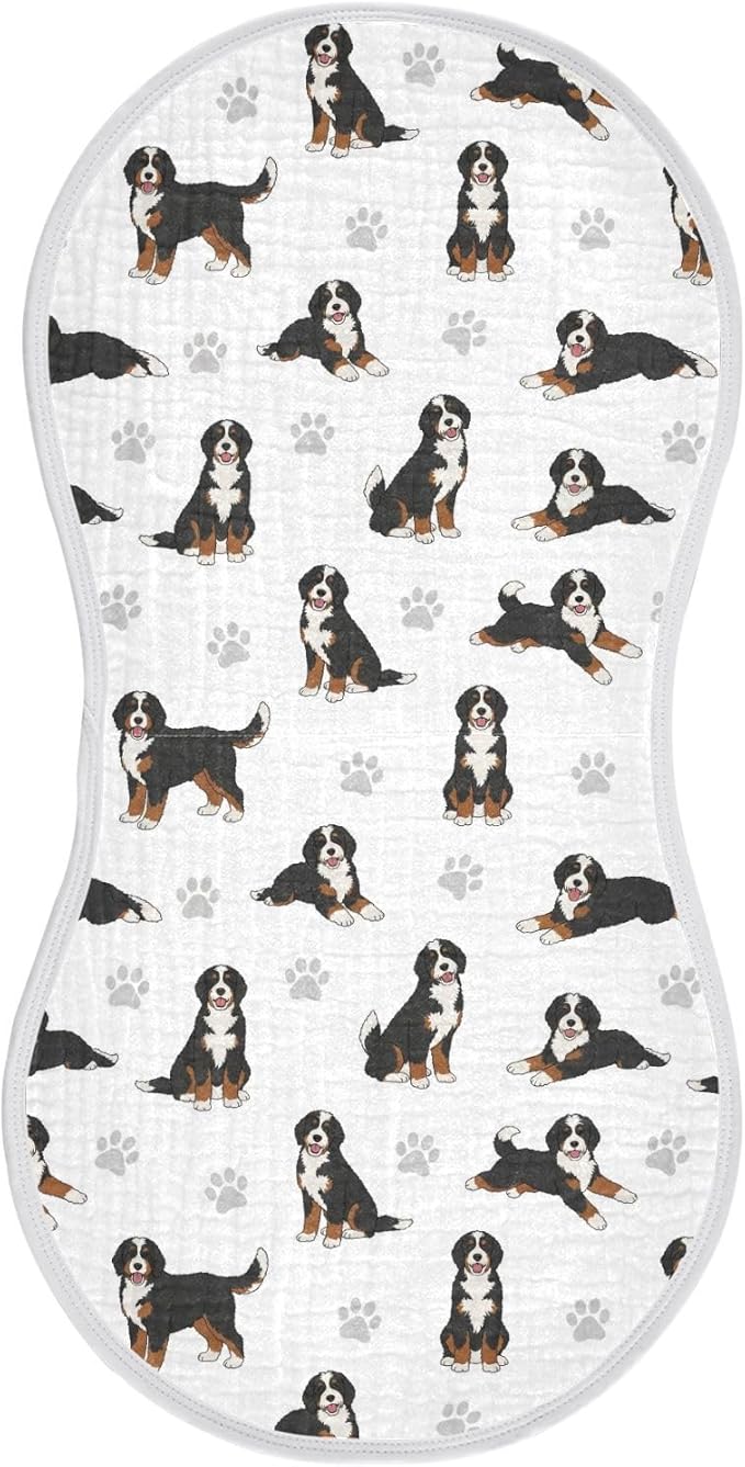 1 Pack Muslin Burp Cloths Bernedoodle Dogs White Cotton Baby Burp Cloths Ultra Absorbent and Soft Thick Burping Cloth for Newborn Baby Boys Girls 22x11 Inch
