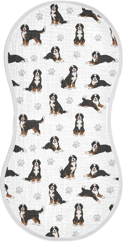 1 Pack Muslin Burp Cloths Bernedoodle Dogs White Cotton Baby Burp Cloths Ultra Absorbent and Soft Thick Burping Cloth for Newborn Baby Boys Girls 22x11 Inch