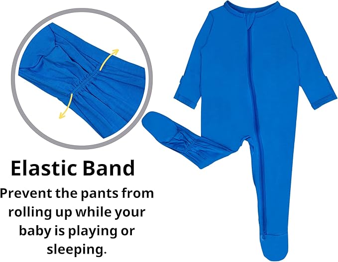 Baby Boy Footed Pajamas with Mittens,Rayon Made from Bamboo Sleepers, 2 Way Zipper Long Sleeve Pjs