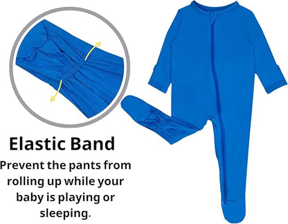 Baby Boy Footed Pajamas with Mittens,Rayon Made from Bamboo Sleepers, 2 Way Zipper Long Sleeve Pjs