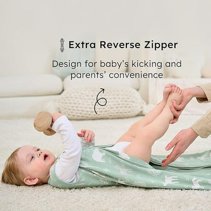 Baby Sleep Sack 0-6 months, 100% Cotton Sleeping Sack for Newborn and Infant, 3 Pack Baby Wearable Blanket, 0.5 Tog Lightweight Double Zipper Sleep Bag Small Green Forest Bear