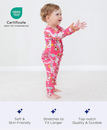 Bamboo Viscose Baby Girl Footless Pajamas Ruffled Baby Sleepers with 2 Way Zipper