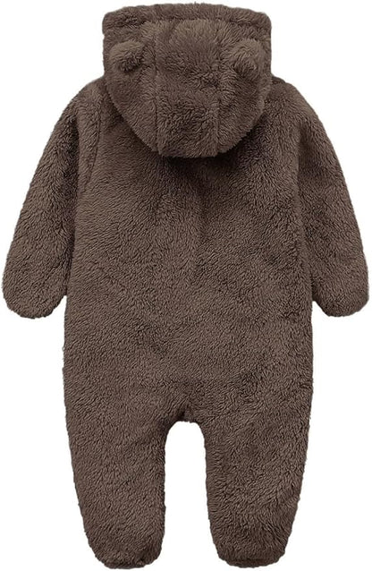 CAHL&FAUO Newborn Snowsuit Baby Cartoon Bear Onesie Warm Fleece Hooded Romper Jumpsuit