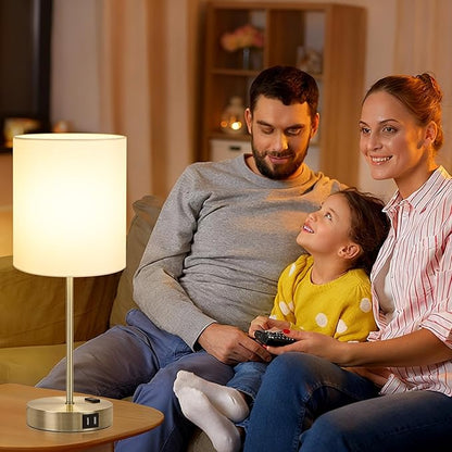 Lynnoland Set of 2 Touch Control Table Lamps with 2 USB & AC Outlet, 3-Way Dimmable Bedside Nightstand Lamps for Bedroom Living Room Nursery, 800 Lumens 3000K Warmlight Bulbs Included