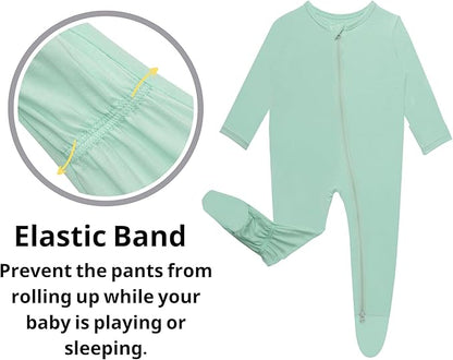 Baby Boy Footed Pajamas with Mittens,Rayon Made from Bamboo Sleepers, 2 Way Zipper Long Sleeve Pjs