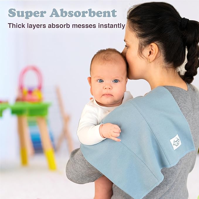 Baby Burp Cloths for Boys and Girls - 7 Pack Large 100% Cotton - Double Layered Extra Absorbent Burp Rags, Green-Grey
