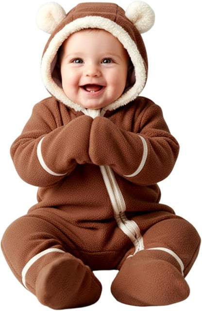 PATPAT Fleece Hooded Footed Clothes, Soft Warm Footie Covers, Car Seat Friendly, Easy Zip,Cute Romper Newborn Infant Jumpsuit
