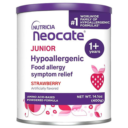 Nutricia Neocate Junior - Hypoallergenic, Dairy-free, Amino Acid-Based Formula for 1+ Years - For Toddlers, Kids & Teens - Powdered Formula - Strawberry - 14.1 oz can (Case of 1)