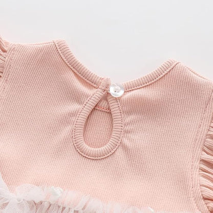 Vivobiniya Toddler Girl Ruffle Daisy Tulle Bodysuit Dress Baby Girl Romper Long Short Sleeve Clothes