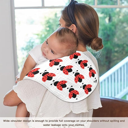 vvfelixl Muslin Burp Cloths Cute Ladybug Pattern Baby Washcloths for Baby Girl Boys 2 Pack White