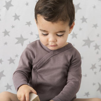 Babysoy Unisex Newborn, Infant, & Baby Long Sleeve Kimono Wrap Around Side-Snap Organic Bodysuit Onesies Onepiece