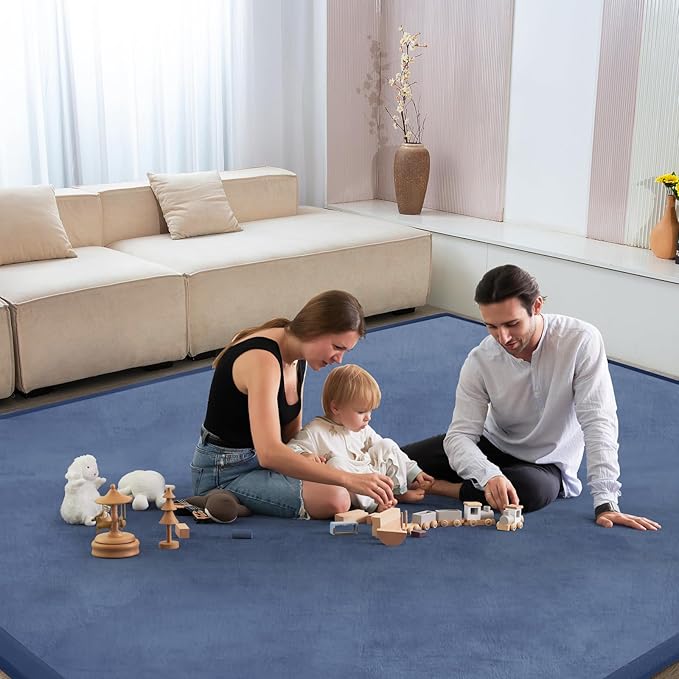 Baby Play Mat for Floor Tummy Time Mat Nursery Muscle Area Rug Playroom Rug Tatami 47"*47" Memory Foam 1.3" Thick Crawling For Babies,Toddlers, Infants, Kids,Floor(Blue)