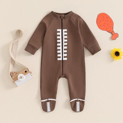 allshope Newborn Baby Boy Girl Fall Outfit Romper Sweatshirt Football Rugby Print Onesie Jumpsuit Bodysuit Infant Clothes
