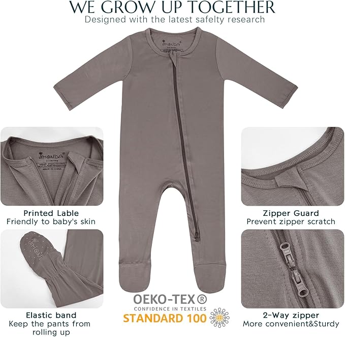 Jimonda Bamboo Baby Pajamas,Unisex Boys Girls One-Piece Footies,Long Sleeve Sleepers 2-Way Zip closure Romper