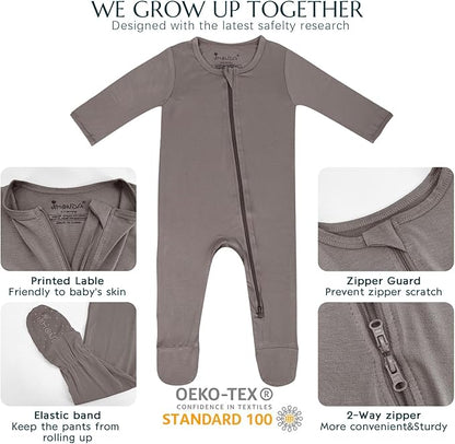 Jimonda Bamboo Baby Pajamas,Unisex Boys Girls One-Piece Footies,Long Sleeve Sleepers 2-Way Zip closure Romper