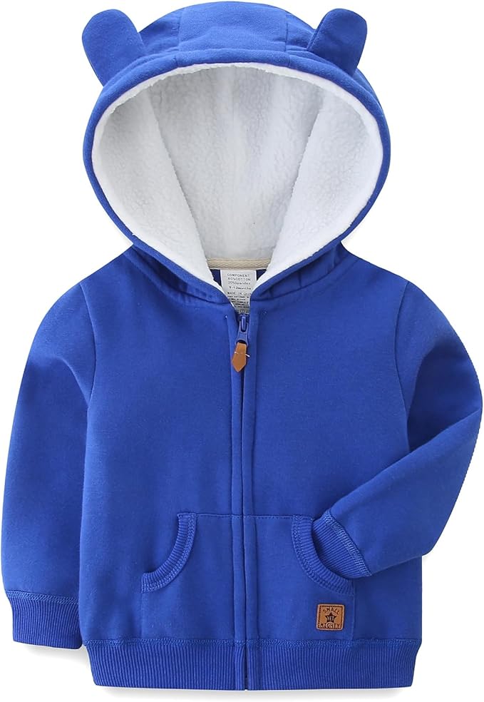 Baby Boy Girl Clothes Zip-Up Hoodies with Sherpa Lining Spring Fall Outerwear Coat
