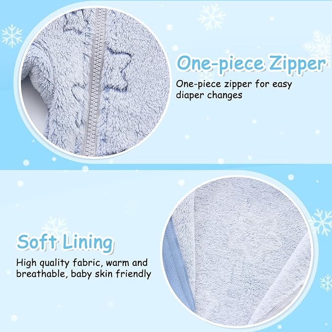 Fairy Baby Newborn Baby Bear Onesie Thin Fleece Footie Romper Snowsuit Hooded Jumpsuit Bodysuit Winter Outwear Boy Girl 0-12M