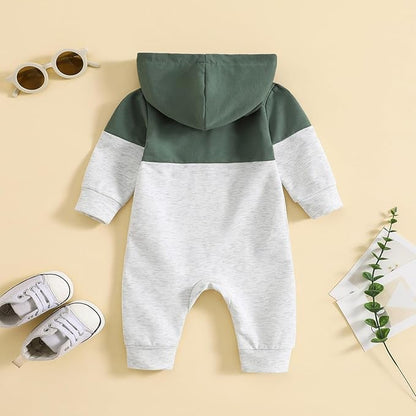 BemeyourBBs Newborn Baby Boy Clothes Color Block Long Sleeve Zipper Hooded Romper with Pocket Fall Winter One Piece Outfits