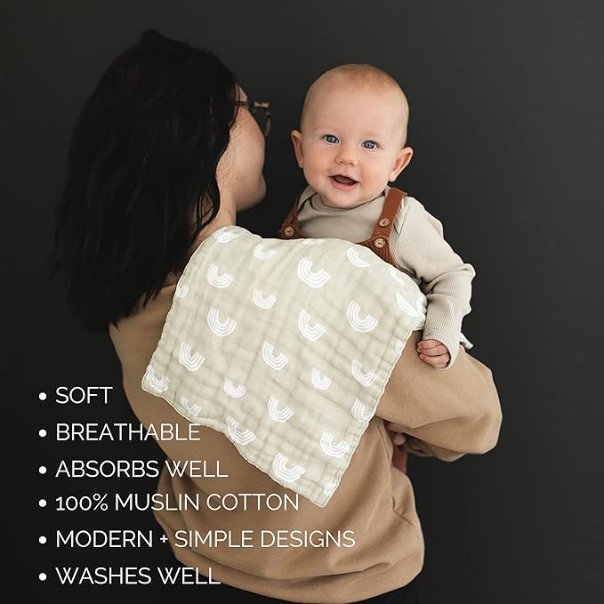 Mebie Baby Burp Cloths, Neutral Print 3-Pack, Muslin Burp Cloth Set for Spit Up, Drool, and More, Boho Burp Cloths for Baby Boy and Girl, Baby Must Haves for Registry