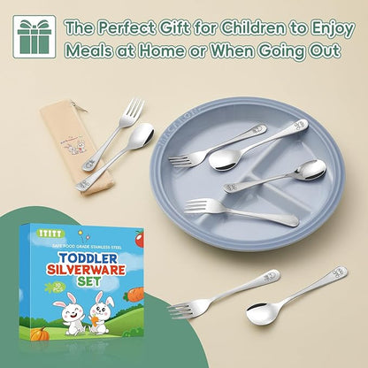 10 Pieces Stainless Steel Toddler Utensils Set - Food Grade Kids Silverware Set Children Safe Small Forks and Spoons Mirror Polished Sturdy and Durable Dishwasher Safe