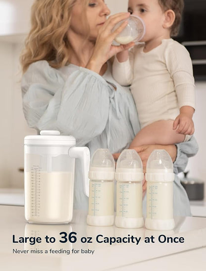 Electric Formula Pitcher, 36 oz Baby Formula Mixing Pitcher, Automatic Baby Formula Mixer, Bidirectional Stirring Breastmilk Pitcher, Locking Lid Smooth Formula Maker Milk Storage for Fridge（White)