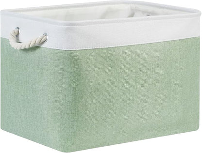Bidtakay Baskets Fabric Closet Organizer Set of 2 Green Collapsible Storage Bins with Handles 16x12x12 in Large Decorative Tall Baskets for Shelves Nursery Baby Toys Storage Living Room Decor