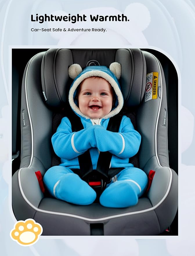 PATPAT Fleece Hooded Footed Clothes, Soft Warm Footie Covers, Car Seat Friendly, Easy Zip,Cute Romper Newborn Infant Jumpsuit