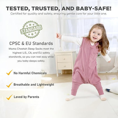 Mama Cheetah Toddler Sleep Sack with Feet, 0.5 TOG Organic Cotton Baby Sleeping Bag with Legs, Baby Wearable Blankets for Walkers w/ 2-Way Zipper, Baby Sleep Sack for Girls & Boys, Large Walker 3-4 T