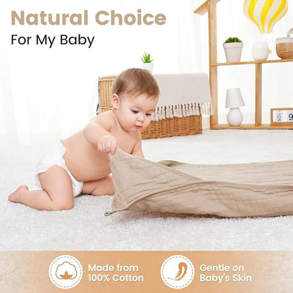 Hooded Baby Towels for Newborn, 2 Pack 36x36Inch Muslin Cotton Baby Bath Towel and 2 Pack 12x12Inch Washcloth Set with Hood for Babies, Toddler and Kids, Essentials Must Haves(Green and Deer)