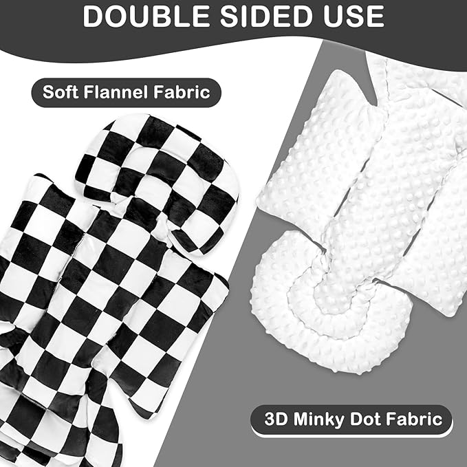 DILIMI Infant Car Seat Insert, Baby Car Seat Head Support with 3 Strap Paddings, Soft Newborn Car Seat Cushion for Stroller, Swing, Bouncers, Black Checkered
