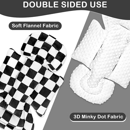 DILIMI Infant Car Seat Insert, Baby Car Seat Head Support with 3 Strap Paddings, Soft Newborn Car Seat Cushion for Stroller, Swing, Bouncers, Black Checkered