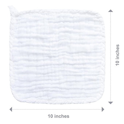 SWEET DOLPHIN 12 Pack Baby Muslin Washcloths - Soft Face Cloths for Newborn, Absorbent Bath Wash Cloths, Wipes, Burp Rag - Toddlers Essentials Stuff, Baby Registry as Shower -10"x10", White