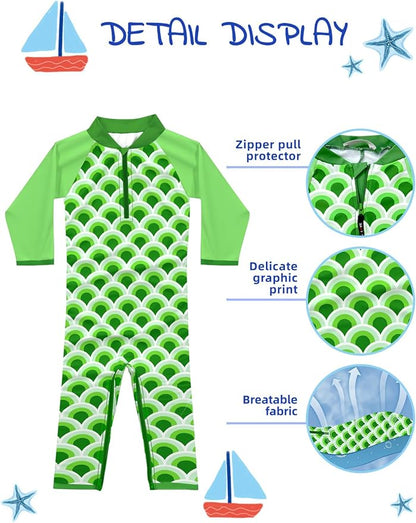 weVSwe Baby Toddler UPF 50+ Sun Protection Rash Guard Long Sleeve Swimsuit with Crotch Zipper