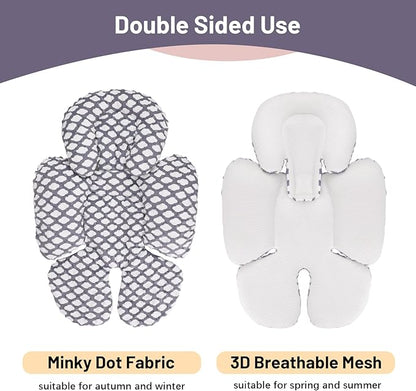 KAKIBLIN Infant Car Seat Insert, Baby Carseat Head & Body Support for Newborn, 2-in-1 Reversible Baby Car Seat Cushion, Soft Stroller Cushion Insert for Car Seats, Bouncer, Strollers, Swing (Cloud)