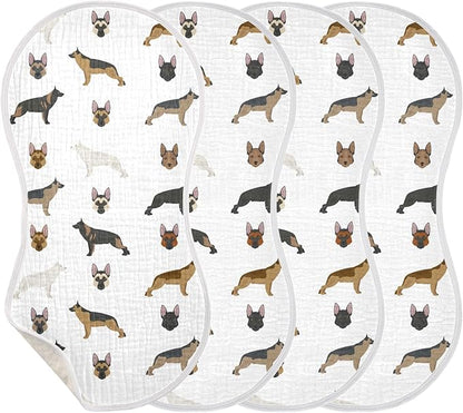 vvfelixl Muslin Burp Cloths Cute German Shepherd Dog Baby Washcloths for Baby Girl Boys 2 Pack