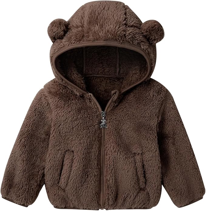 Baby Toddler Boys Girls Fleece Jacket with Hood Zip Up Cute Bear Coats for Infant Boys Girls Fuzzy Jacket with Ear 1-5T